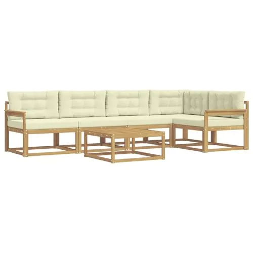 vidaXL Outdoor-Sofagarnitur 6 pcs Weiß und Creme – Stilvolles Akazienholz - Moderne 6-teilige Outdoor-Sofagarnitur aus robustem Akazienholz. Ideal für Gartenpartys oder entspannte Nachmittage – mit ergonomischer Rückenlehne für hohen Komfort und flexibler Anordnung.