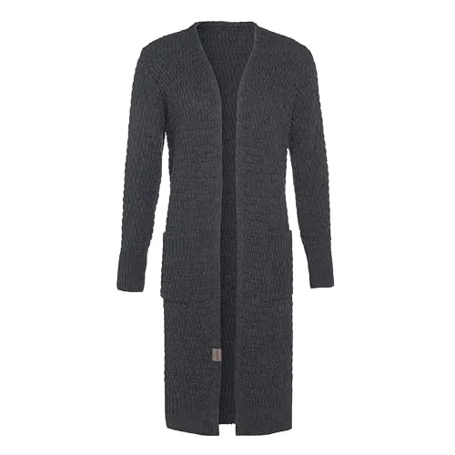 KNIT FACTORY - Jaida Lange Strickjacke - Damen Strickjacke mit Taschen - Cardigan mit Wolle - Hochwertige Qualität - Grobstrickjacke für Damen - Anthrazit - 40/42