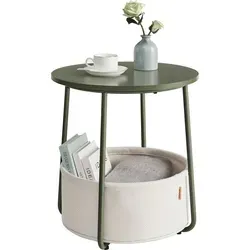 VASAGLE Beistelltisch rund, kleiner Couchtisch mit Stauraum - Couchtisch mit praktischem Stoffkorb für zusätzlichen Stauraum, ideal für Wohnzimmer und kleine Räume