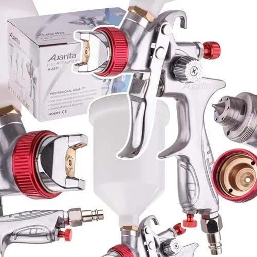 Auarita HVLP-Technologie Spritzpistole H-887P - Lackierpistole mit 600 ml Fassungsvermögen und 3 Einstellmodi, ideal für effizientes Arbeiten mit schweren Materialien und bis zu 30% Materialeinsparung.
