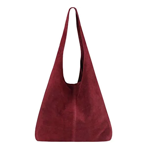 OBC Made IN Italy Damen Leder Tasche - Bordo Wildleder Shopper - Damen-Schultertaschen, stilvolle Hobo-Bag aus hochwertigem Velourleder, ideal für jeden Anlass und bietet viel Platz für Ihre Essentials.