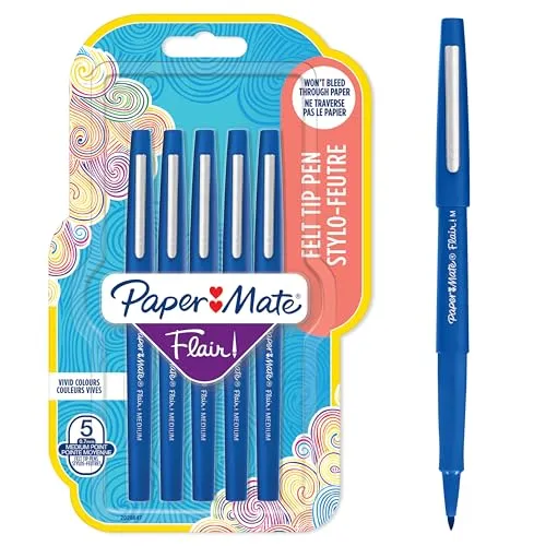 Paper Mate Flair Filzstifte | mittlere Spitze (0,7 mm) | blau | 5 Stück