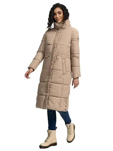 Navahoo Damen Wintermantel - Warmer Steppmantel mit Taillenzugband in Taupe Grey, Gr. XL - Funktionsjacke mit warmem wattierten Kragen und wasserabweisender Funktion, ideal für kalte Temperaturen und modische Looks.