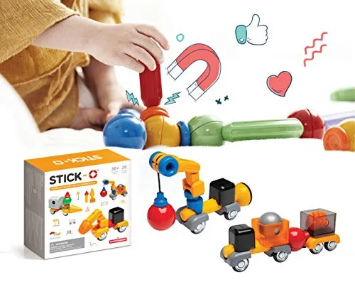 Stick-O Magnetische Bausteine Set für Kinder ab 3 Jahren - Magnetisches Konstruktionsspielzeug für kreative Baumeister. Fördert spielerisch Motorik und kognitive Fähigkeiten mit 26 Teilen für endlosen Bau- und Spielspaß.