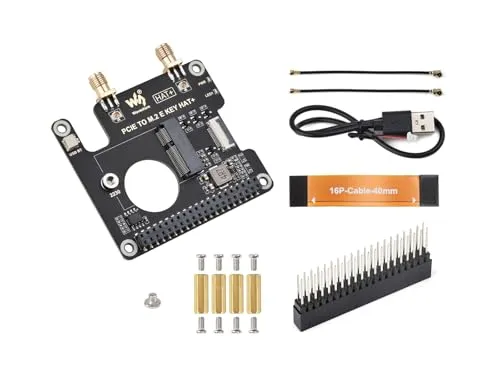 PCIe zu M.2 E Key HAT für Raspberry Pi 5, Kompatibel mit 2230 Größe NGFF (M.2 E Key) Wireless NICs, Unterstützt PCI-E×1 Gen2 oder Gen3 Modus, Unterstützt USB Bluetooth Verbindung, HAT+ Standard