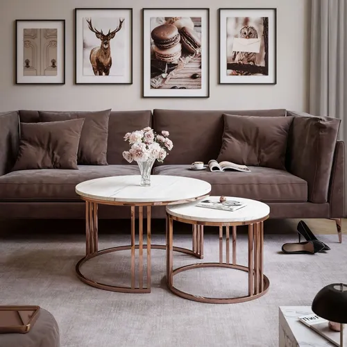 Set Couchtische LORI 2in1 mit kupferfarbener Basis