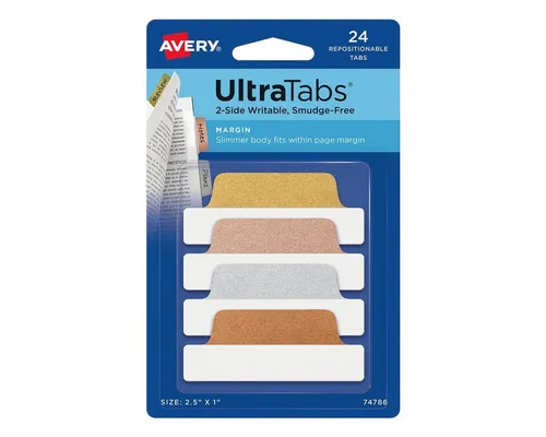 AVERY Zweckform Art. 74786 Haftstreifen - 24 beschreibbare transparente Metallic-Index Tabs, ablösbar und ideal für Büro, Schule und Haushalt