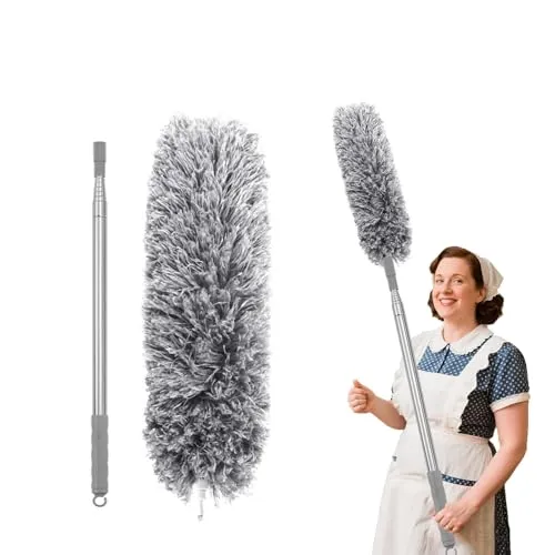 Edelstahl Staubwedel Teleskop,Langleicher, Waschbarer Staubwedel,Nicht Verformbarer Staubwedel Lang(Max 280 cm),Staubwischer Geeignet für Decken, Ventilatoren, Jalousien,Grau
