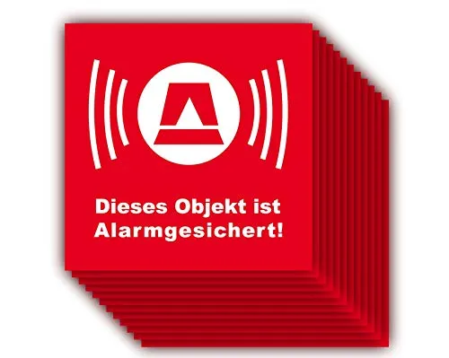 Stück - Alarmaufkleber hinter Glas Alarm rot Größe 5 x 5 cm Hinterglas - Folienaufkleber - (Auf-513k) - Dieses Objekt ist ALARMGESICHERT! 12