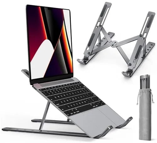 ivoler Laptop Ständer, 6-Stufe Höhenverstellbar Laptop Stand, Faltbarer Aluminium-Riser, Tragbar Belüfteter Notebook Ständer Kompatibel mit 10-15,6 ” Laptop, Tablet - Grau