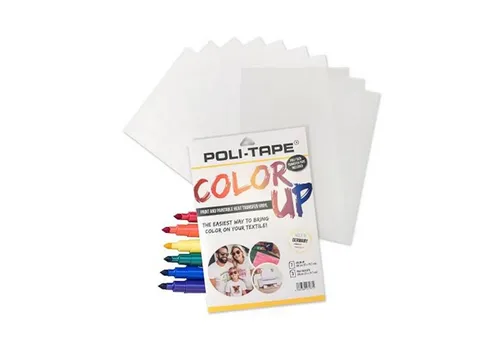 POLI-TAPE POLI-CUT Plotterfolie COLOR UP BUNDLE IRON-ON, 7 x A4 POLI-FLEX COLOR UP weiß und 3 x A4 Bogen Übertragungsfolie
