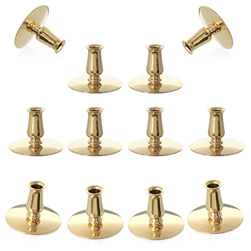 NKlaus 12x Kerzenhalter Messing für dünne Altarkerzen - Elegante Kerzenständer aus Messing für dünne Kerzen bis Ø 0,9 cm. Ideal für Hochzeiten und festliche Anlässe. Lieferumfang: 12 Stück, Gewicht: 480g.