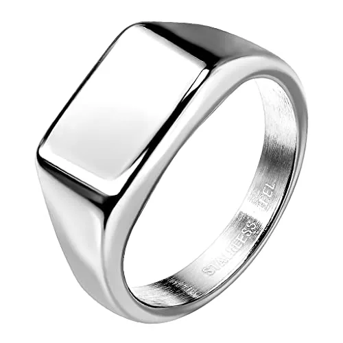 Mianova Siegelring Edelstahl rechteckig Herrenring Damenring Partnerring Trauring Verlobungsring Band Ring Damen Herren Breit modern Silber Größe 55 (17.5)