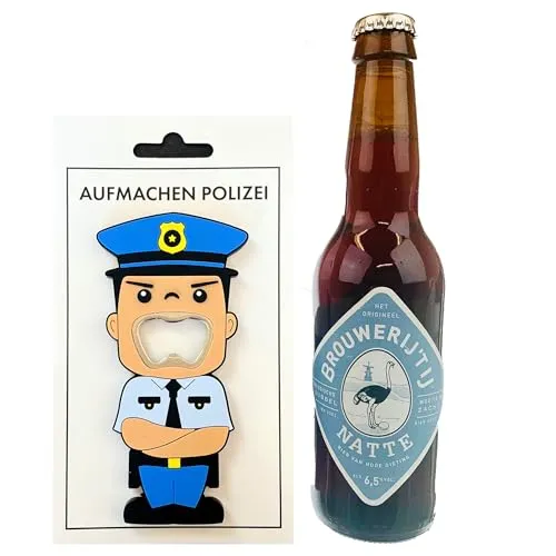 Lustiger Flaschenöffner - Aufmachen Polizei - Wichtelgeschenk Mann - Adventskalender füllen - Bier-Öffner - Kleines Bier-Geschenk - Kleinigkeit unter 10 Euro - Zum Wichteln - Mitbringsel