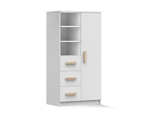 Deine Möbel 24 Kinderregal INGE 05 in Weiß und Eiche Sonoma - Das INGE Kinderregal überzeugt mit modernem Design und robusten Materialien. Die Holzgriffe in verschiedenen Farben verleihen jedem Kinderzimmer eine persönliche Note. Perfekt anpassbar für individuelle Bedürfnisse.