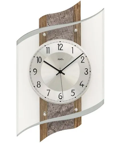 AMS Funkwanduhr F5518 – Elegante Quarzuhr aus Holz und Glas in grau von AMS