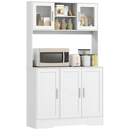 HOMCOM Küchenschrank Hochschrank mit Arbeitsplatte - Midi- & Hochschrank für Küchen mit 5 Türen, verstellbaren Einlegeböden und elegantem skandinavischen Design in Weiß, ideal für vielseitige Aufbewahrung und platzsparende Nutzung.