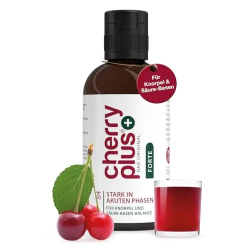Cherry PLUS Forte - Montmorency Sauerkirschsaft Konzentrat mit Vitamin C und Zink - Fruchtextrakt aus Kirschen – Hochkonzentriertes Sauerkirschsaft Konzentrat für sofortige Unterstützung bei Übersäuerung, mit 45 mg Polyphenolen pro Tagesdosis.