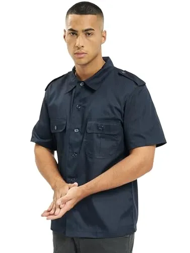 Brandit US Shirt Short Sleeve - Navy, Größe: L - Herrenhemden aus robustem, wasserabweisendem Mischgewebe mit geradem Schnitt und praktischen Brusttaschen für einen lässigen Look.