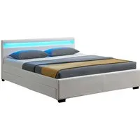 Juskys Polsterbett Lyon 180x200cm - Modernes Polsterbett in Weiß mit stabilem Lattenrost und 4 ausziehbaren Bettkästen für zusätzlichen Stauraum. Ideal zum Entspannen mit gut gepolstertem Kopfteil und LED-Leiste, die per Fernbedienung steuerbar ist.