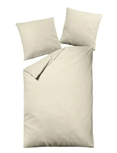 JACK 1B Dormisette by Linon/Renforcé Bettwäsche 135x200cm 2 TLG. Unifarben Uni Grau/Grün/Creme, Farbe:Creme