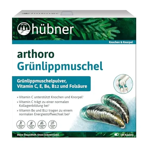 hübner® arthoro Glucosamin - Knochen- und Knorpelschutz mit Grünlippmuschelpulver - Multivitaminpräparate & Mineralien, unterstützt die Gelenkgesundheit mit nachhaltigem Grünlippmuschelpulver aus Neuseeland und komplexer Vitaminunterstützung für ein aktives Leben.