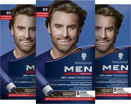 Schwarzkopf Men Perfect Anti-Grau Tönungs-Gel 60 Mittelbraun - Färbemittel für Männer, milde Gel-Coloration mit Meeresmineralien für natürliches Aussehen und einfache Anwendung, ideal gegen graue Haare.