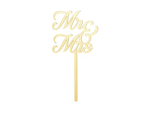 partydeco Tortenstecker, Cake Topper Mr & Mrs Hochzeit 16,5x8,3cm Gold