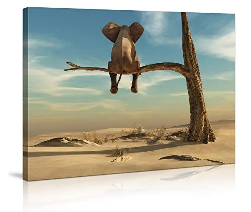 Visario Bild Elefant Baum Fertig Gerahmt Nr 4010 80 x 60 cm Leinwand Bild Wanddeko hochwertig Wohnzimmer Büro Druck