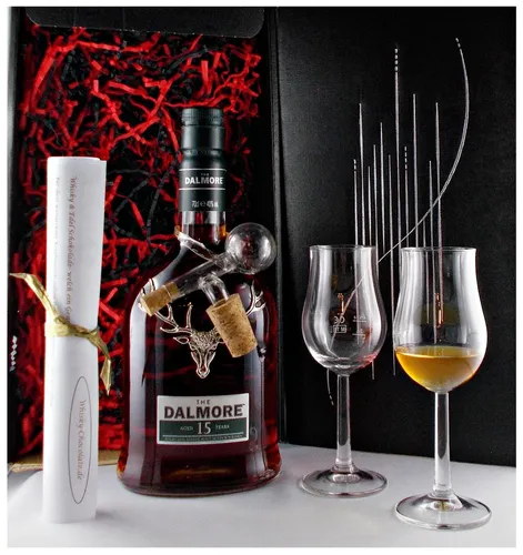 Dalmore 15 Jahre Single Malt Whisky + Portionierer + 2 Bugatti Gläser Geschenk