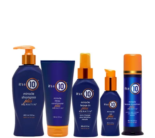 It's A 10 Haircare Haarpflege-Set Plus Keratin Miracle Hair Routine, 5-tlg. - Entdecke die perfekte Haarpflege mit dem 5-teiligen Set für geschmeidiges und glänzendes Haar. Ideal für strapaziertes Haar, spendet intensive Feuchtigkeit und schützt vor Hitze.