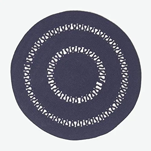 Homescapes Geflochtener runder Teppich, dunkelblau, 70 cm - Kurzflor-Teppich aus 95% Baumwolle, strapazierfähig und hautfreundlich. Ideal für Wohnzimmer und Schlafzimmer, verleiht maritimen Flair mit stilvollem Häkel-Muster.