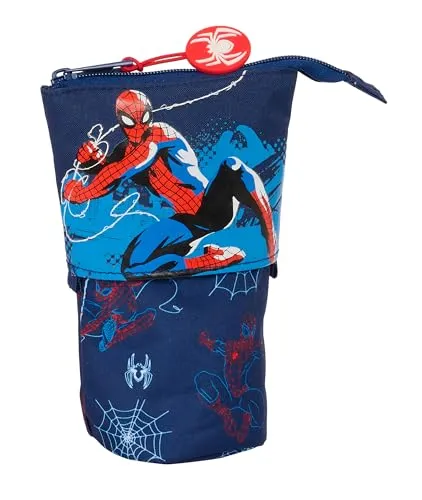 Safta Spiderman Neon – umwandelbares Federmäppchen für Kinder, Federmäppchen für Kinder, ideal für Schulkinder, bequem und vielseitig, Qualität und Beständigkeit, 8 x 6 x 19 cm, Marineblau,