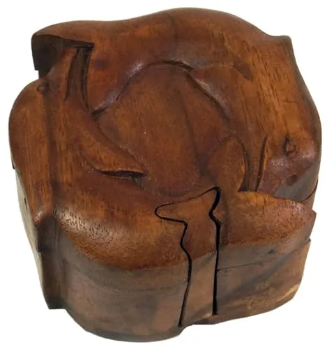 GURU SHOP Puzzlebox, Schmuckschatulle, Magic Box, Schachtel mit Geheim Verschluß - Delfin, Braun, 6x9x9 cm, Dosen, Boxen & Schatullen