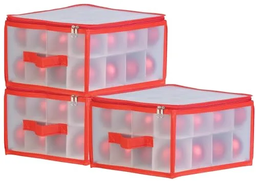 infactory Weihnachtsschmuckboxen: 3er Set Aufbewahrungsbox für 32 Christbaumkugeln bis 6 cm, Tragegriffe (Aufbewahrungsbox Weihnachtskugeln, Weihnachtszubehör-Organizer, Weihnachtskugel)