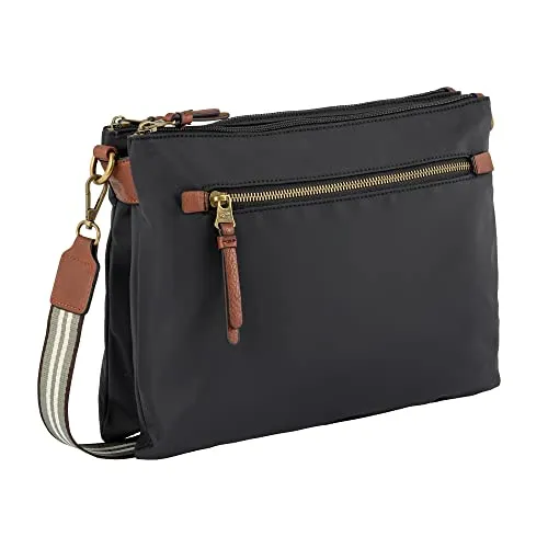 camel active Bari Damen Umhängetasche - Mittelgroß Schwarz - Umhängetasche aus hochwertigem mattem Nylon mit verstellbarem Schulterriemen, ideal für den Alltag. Maße: 33x6x25 cm, 2 Reißverschlussfächer für optimale Organisation.