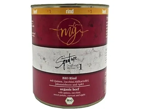 My Nassfutter Bio-Rind mit Quinoa Zucchini Süßkartoffel Johannisbeere und Apfel 820g Dose mÿ Hundefutter ohne Konservierungsstoffe, künstliche Aromastoffe, Farbstoffe & Lockstoffe