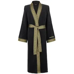 Aymando Bademantel Schwarz - 100% Baumwolle mit Kimono-Kragen - Bademäntel aus 100% Baumwolle, ausgestattet mit Kimono-Kragen und Bindegürtel, perfekt für entspannte Tage. OEKO-TEX® zertifiziert und in Geschenkverpackung.