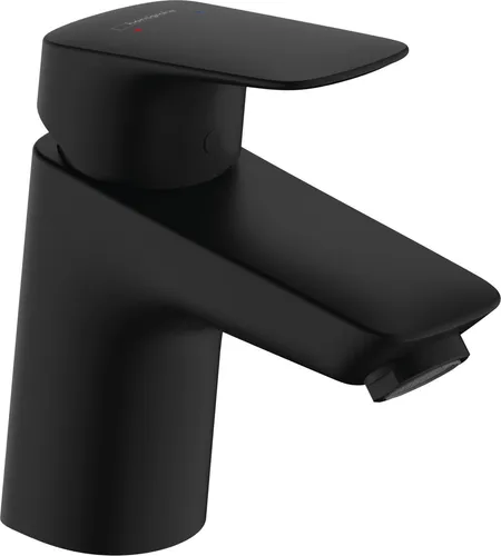 hansgrohe Logis Waschtischarmatur - Mattschwarz mit EcoSmart - Touch-On-Wasserhähne für Badezimmerwaschbecken, elegantes SoftCube-Design und wassersparend mit maximal 5 l/min Durchfluss