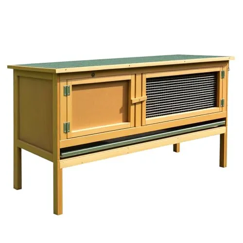 PawHut Kaninchenstall aus Holz 115x44,3x65 cm mit aufklappbarem Dach