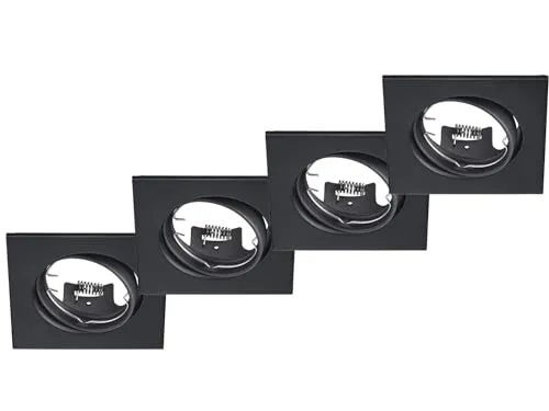 meineWunschleuchte 4er Set Deckeneinbaustrahler eckig in Schwarz matt, 8cm x 8cm