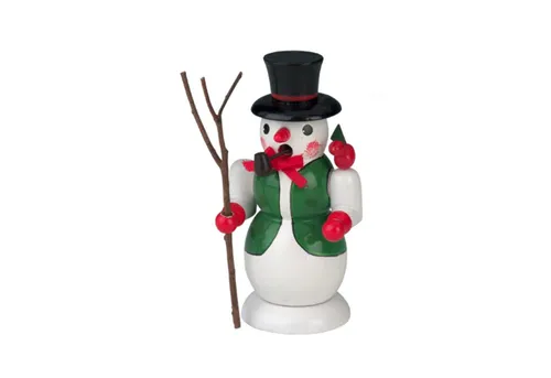Kaladia Räuchermännchen Schneemann mit Rute - aus Holz - ca. 5 x 4 x 10 cm, für Räucherkerzen Größe M - handbemalte Dekoration für jeden Raum