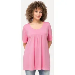 Ulla Popken T-Shirt T-Shirt Zierfalten A-Linie Rundhals Halbarm Modal rosa 50/52