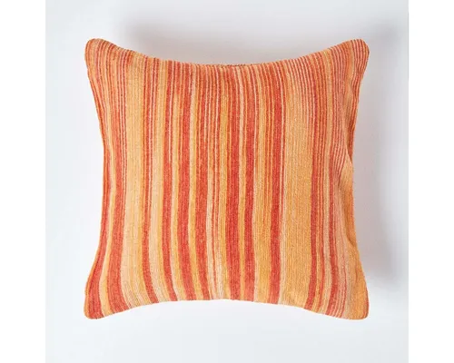 Homescapes Kissenhülle Gestreifter Chenille-Kissenbezug in Orange, 45 x 45 cm