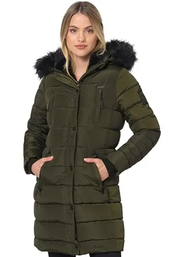 Navahoo Winterjacke Damen - Wasserabweisend und Warm, Kapuze - Stylischer Wintermantel in Olive XXL - Modische Damen Winterjacke mit praktischer Kapuze und 7 Taschen. Der kuschelige Teddyfell-Futter sorgt für wohlige Wärme und Komfort, ideal für kalte Tage. Hochwertige Verarbeitung für einen perfekten Sitz.