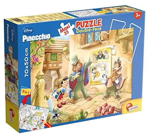 Liscianigiochi - Puzzle Disney Pinocchio - Maxi Puzzle 35 Teile - Doppelseitig - Rückseite zum Ausmalen - Lehrreiches Spiel - Ab 3 Jahren