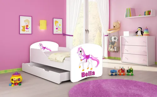 ACMA I Jugendbett Kinderbett Junior-Bett Komplett-Set mit Matratze Lattenrost Weiß 43 Kleines Pferd 160x80 + Bettkasten