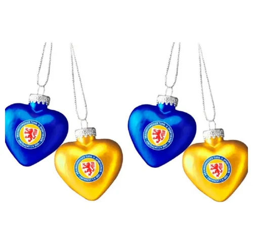 Eintracht Braunschweig Weihnachtskugeln Herz 4er Set - Weihnachtsbaumkugeln im 4er Set, Herzform in blau und goldgelb, aus hochwertigem Glas – perfekter Schmuck für einen festlichen Baum!