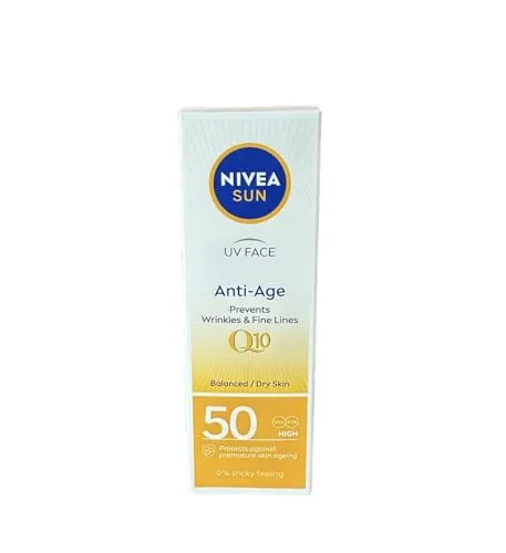 NIVEA SUN UV Face Anti-Age Q10 SPF 50 – High Protection Facial Sunscreen, Prevents Wrinkles & Fine Lines, Moisturizing Formula for Dry Skin, Non-Sticky, Daily Face Sun Cream
