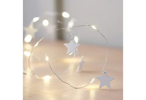 Lights4fun LED-Lichterkette 1,9m LED Lichterkette Sterne weiß aus Holz